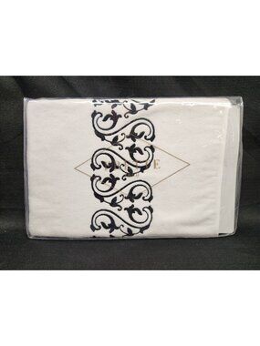 Frette Medallion Embroidery Hand Towel 24 in x 43 in Milk Black Cotton NEW!